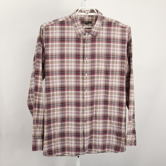 John Varvatos USA Shirt Mens 2XL Plaid Burgundy Long Sleeve Button Front Casual - Picture 2 of 11